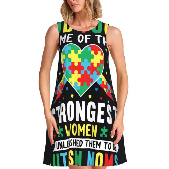 Disketp I Love With Autism para Vestido sin Mangas para Mujeres, Vestidos de Verano para Mujeres, Casual y Holgado para la Playa
