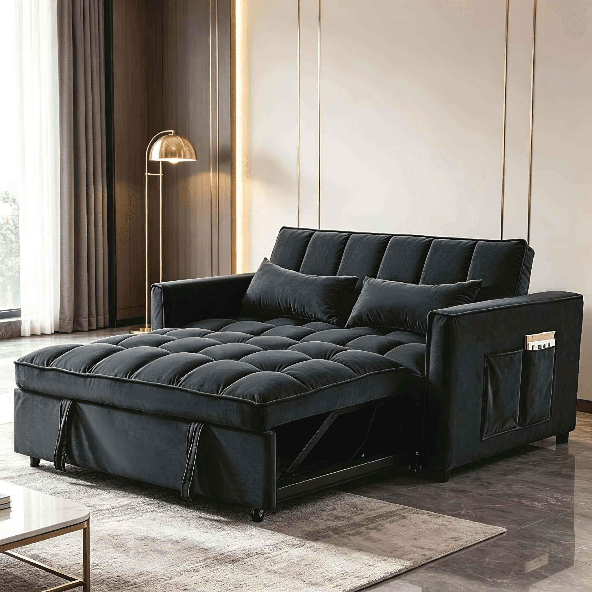 3-IN-1 Convertible Sofa Bed | Compact 2-seater sofa bed | 53.5-inch Velvet Fabric Sofa | Suitable for apartments, small flats, motorhomes, children's rooms, client reception areas, office rest areas,