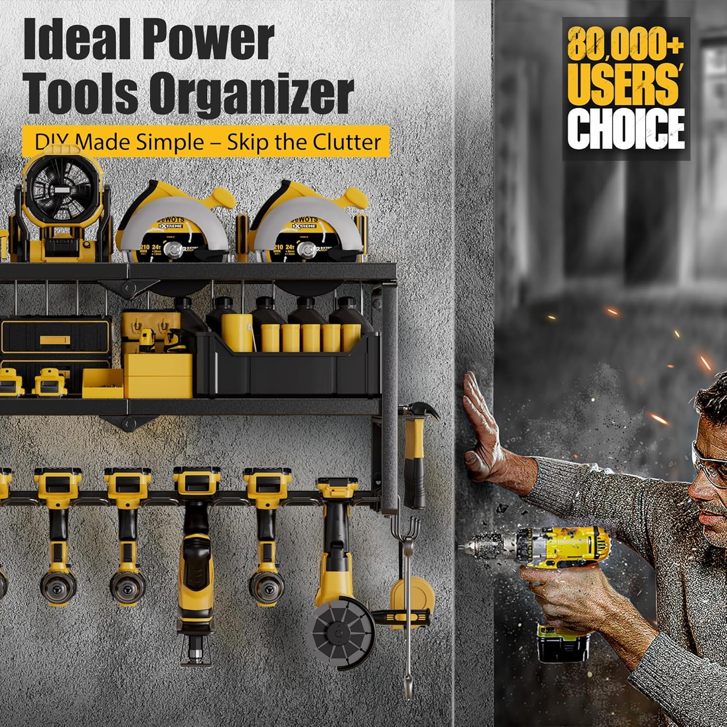 Heavy Duty Power Tool Organizer with 7 Drill Holders for Garage Workshop Storage