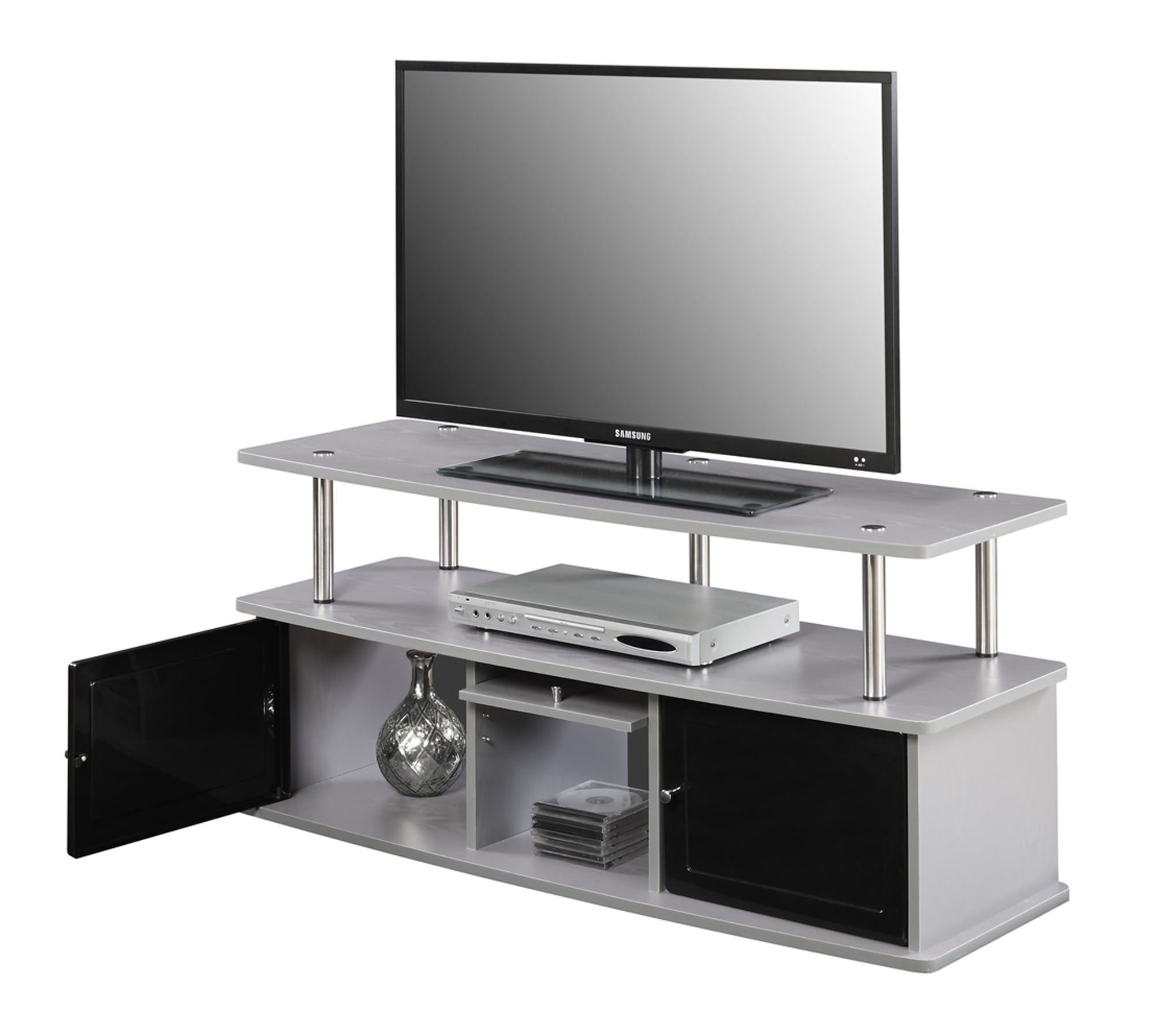 Designs2Go TV Stand with 3 Storage Cabinets and Shelf for TVs up to 55 inches, Gray