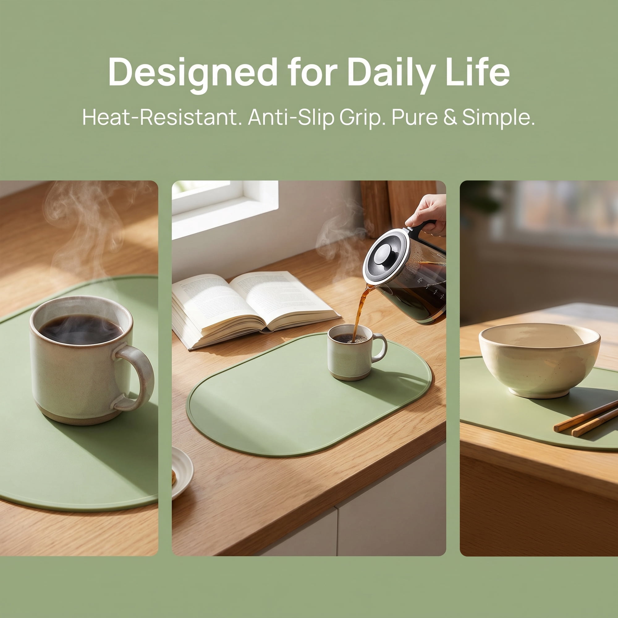 Unique Bargains 6 Pack Silicone Placemats for Kitchen Dining Table Decor Green