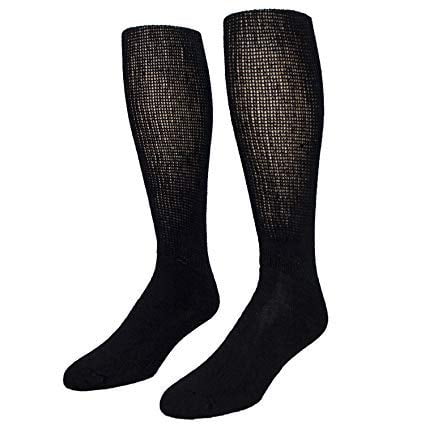 MDR Diabetic Over the Calf Length Crew Socks (12 Pair Pack) Seamless Cotton Blend Made in USA (Black, 10-13)