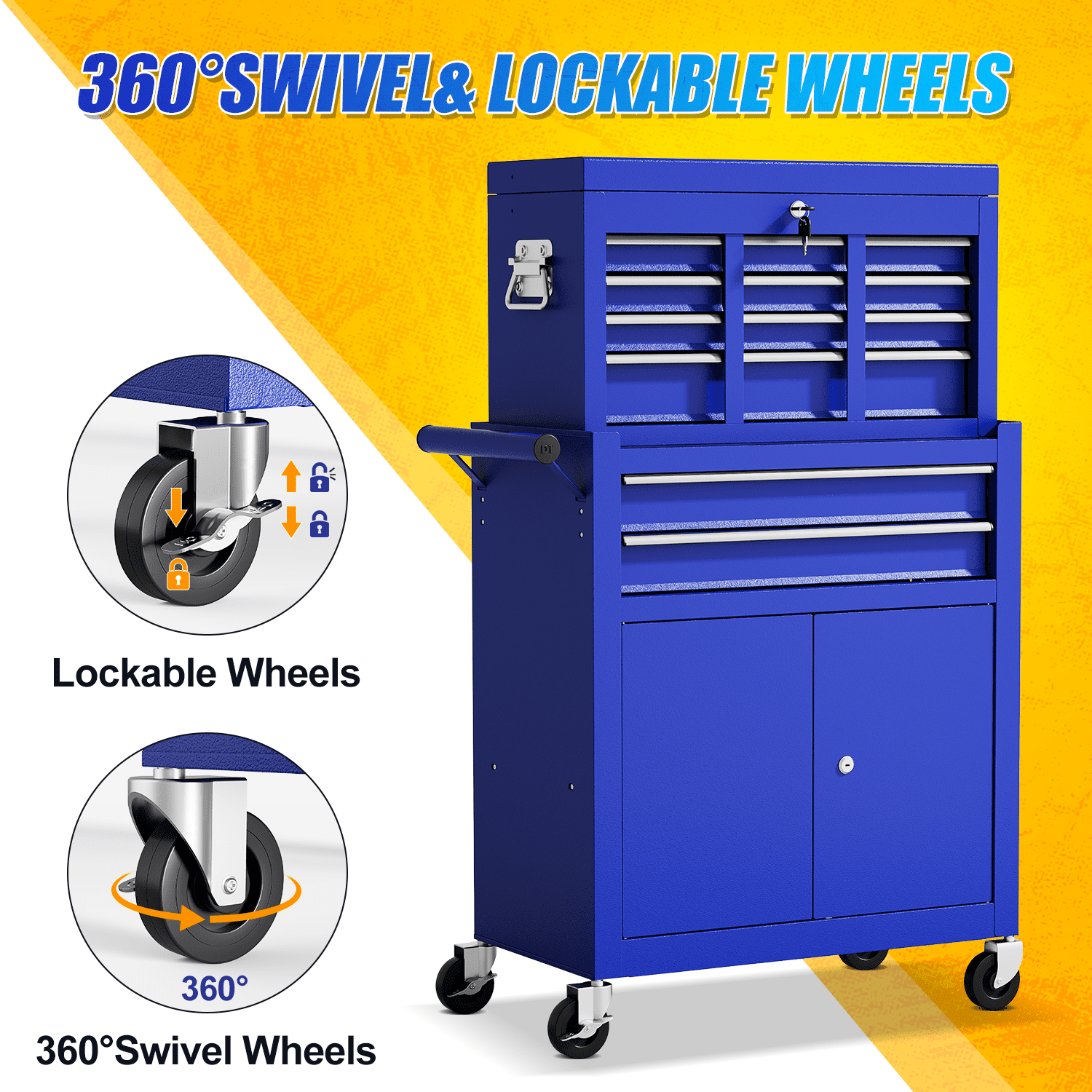ZBOM 24.2 inch 10-Drawer Rolling Tool Chest, Sliding Metal Drawer Rolling Tool Storage Cabinet, Removable Toolbox Organizer for Workshop, Garage