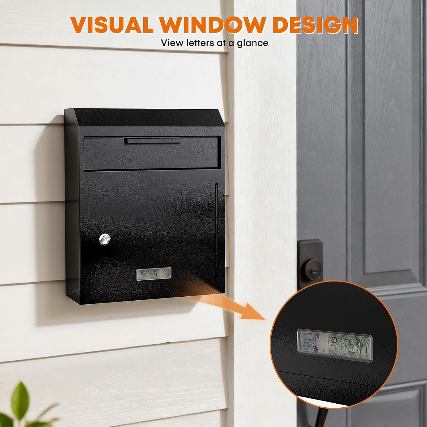 Metateel Wall Mounted Locking Mailbox – Heavy Duty Key Drop Box with Anti-Theft Design for Rents Cash Mails Deposits Checks Envelopes – 12"W x 4.25"D x 14.75"H (Black)
