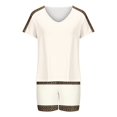 thumbnail image 4 of Women Elegant Outfits Short Sleeve V-Neck Blouses & Shirts Sets 2PC Women's V Neck Shorts Sleeve Two-piece Comfortable Home Pajamas Set Sports Set Linen Pants Women Summer White s, 4 of 5