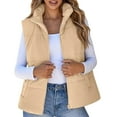 thumbnail image 2 of Rigardu Puffer Vest Women Corduroy Cropped Puffer Vest for Women Lightweight Stand Collar Sleeveless Jackets Zip Up Clothes Fashion 2024 Vest Coats for Women Khaki Xl, 2 of 4