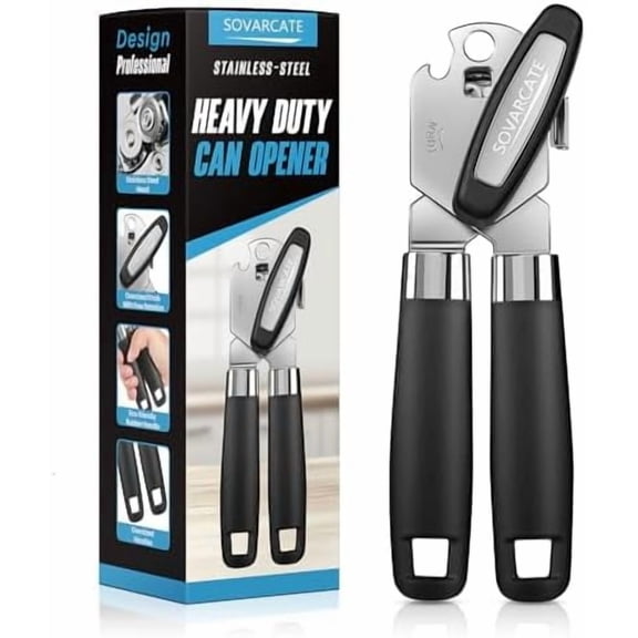 Heavy Duty Manual Can Opener with Magnet, Ergonomic Handle & Bottle Opener