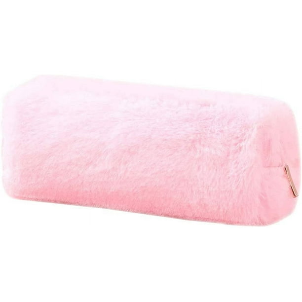 Estuche de peluche esponjoso para papelería, monedero y neceser de maquillaje para adolescentes, niñas, niños y estudiantes (rosa claro)