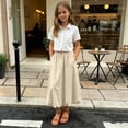 thumbnail image 3 of FRSASU Girl's Mid Waist Loose Ruched Flowy Skirt Elegant Pleated A-Line Elastic Waist Large Swing Casual Midi Skirt Beige, 3 of 9