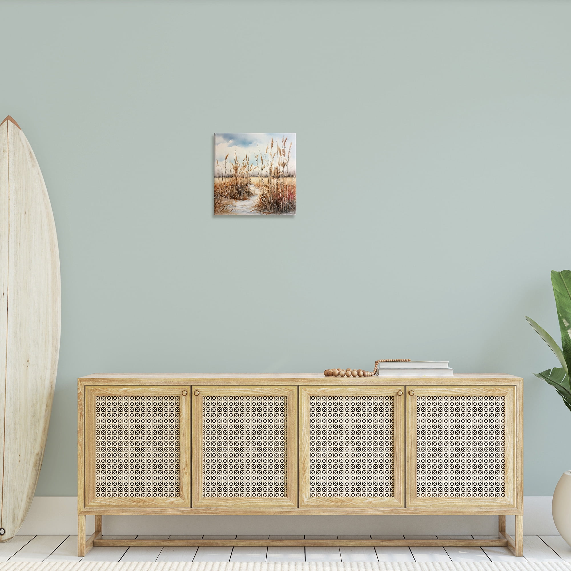 Stupell Industries Looming Beach Reeds Landscape Painting Gallery Wrapped Canvas Art Print Wall Art, 17 x 17