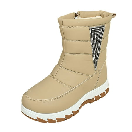 Yindaity Vintage Leather Boots Flat Waterproof Fall Winter Round Toe Ankle Boots Shoes Cowboy Boots for Women(Khaki 8.5)