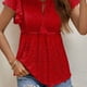 thumbnail image 3 of Blusa informal de verano elegante con cuello en V y manga casquillo con volantes para mujer, 3 of 6