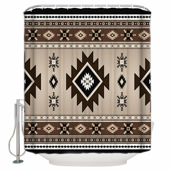 Small Stall Shower Curtain 36x78 Inch Narrow Half Size Brown Aztec Bath Curtains Bathroom Decor Boho Southwest Ethnic Neutral Motifs Waterproof Fabric Shower Curtain Set with Hooks 36 Inch