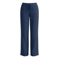 thumbnail image 5 of Womens Pants Drawstring Solid Color Pocket Casual Loose Linen Trousers Navy L, 5 of 8