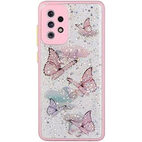 Butterfly Case for Galaxy S22 Plus, Girly Bling Glitter Cute Butterfly Shinny Funny Soft Silicone Girly Women Protective Cover for Samsung Galaxy S22 Plus (Pink)