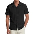thumbnail image 3 of DDAPJ pyju Cotton Linen Shirts for Men Short Sleeve Casual Button Down Shirt Cool Summer Beach Wedding Vacation Tops A-Black S, 3 of 8