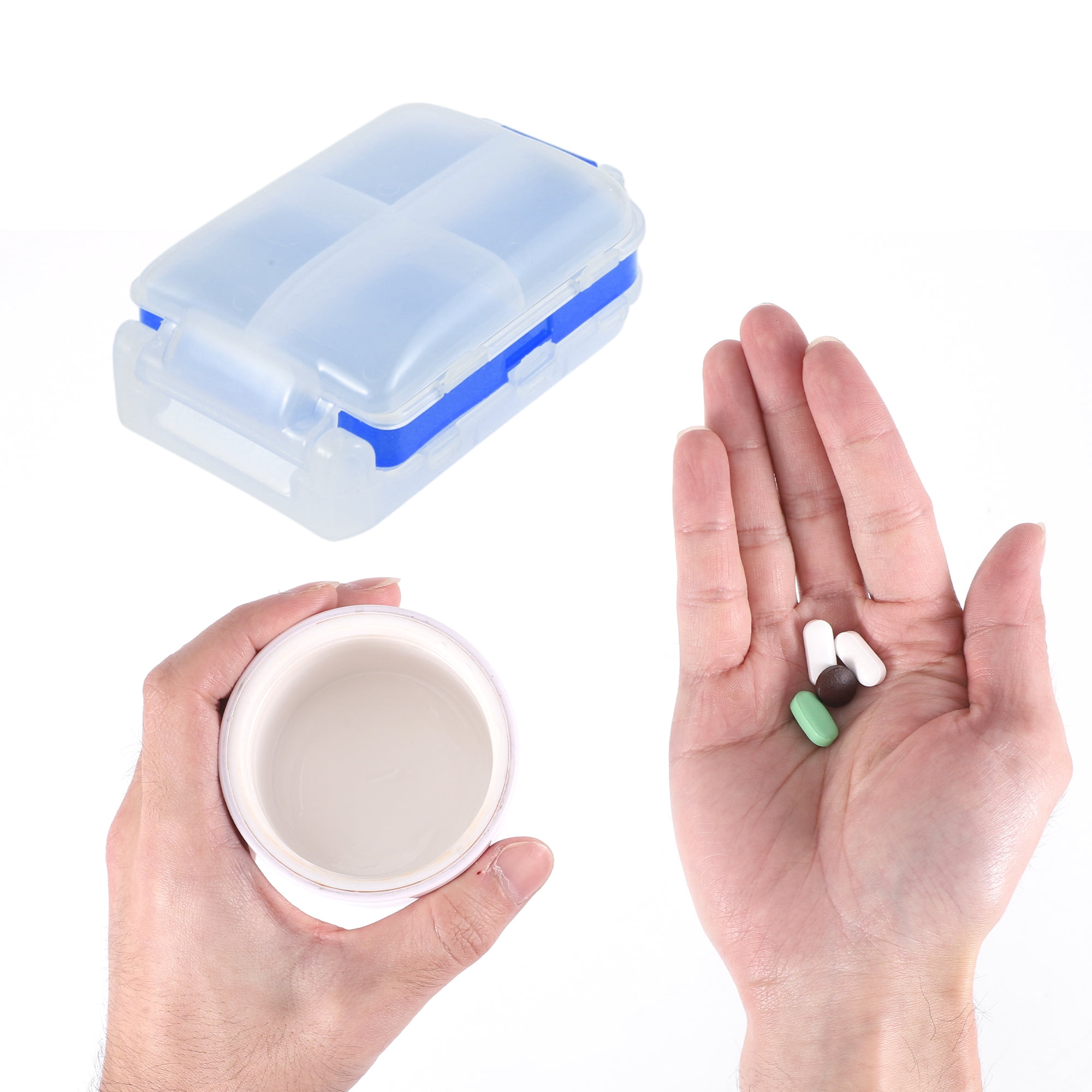 Unique Bargains 8 Grids 3 Fold Pill Case for Travel 1 Pc Clear, Blue