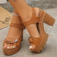 thumbnail image 2 of Rokment Platform High Heels Walking Work Sandals for Women 2026 Summer Fashion Comfortable Extra Chunky Block Heeled Ankle Strap Casual Dress Sandals Brown Size 9.5, 2 of 7