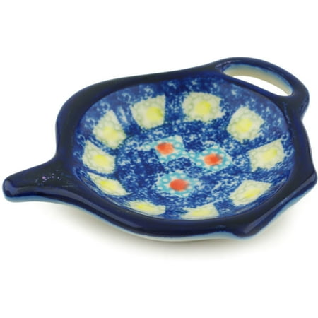 Pottery Barn Pb Polish Pottery 4¼-inch Tea Bag or Lemon Plate (Mosaic Tile Theme) Signature UNIKAT Hand Painted in Boleslawiec, Poland + Certificate of Authenticity ()