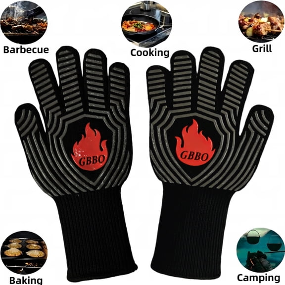 Premium high-temperature resistant Gloves, Heat Resistant and cut-resistant Oven Gloves, Grilling Gloves with silicone Non-Slip Designed for Cooking, Grill, Frying, Baking, Barbecue 
