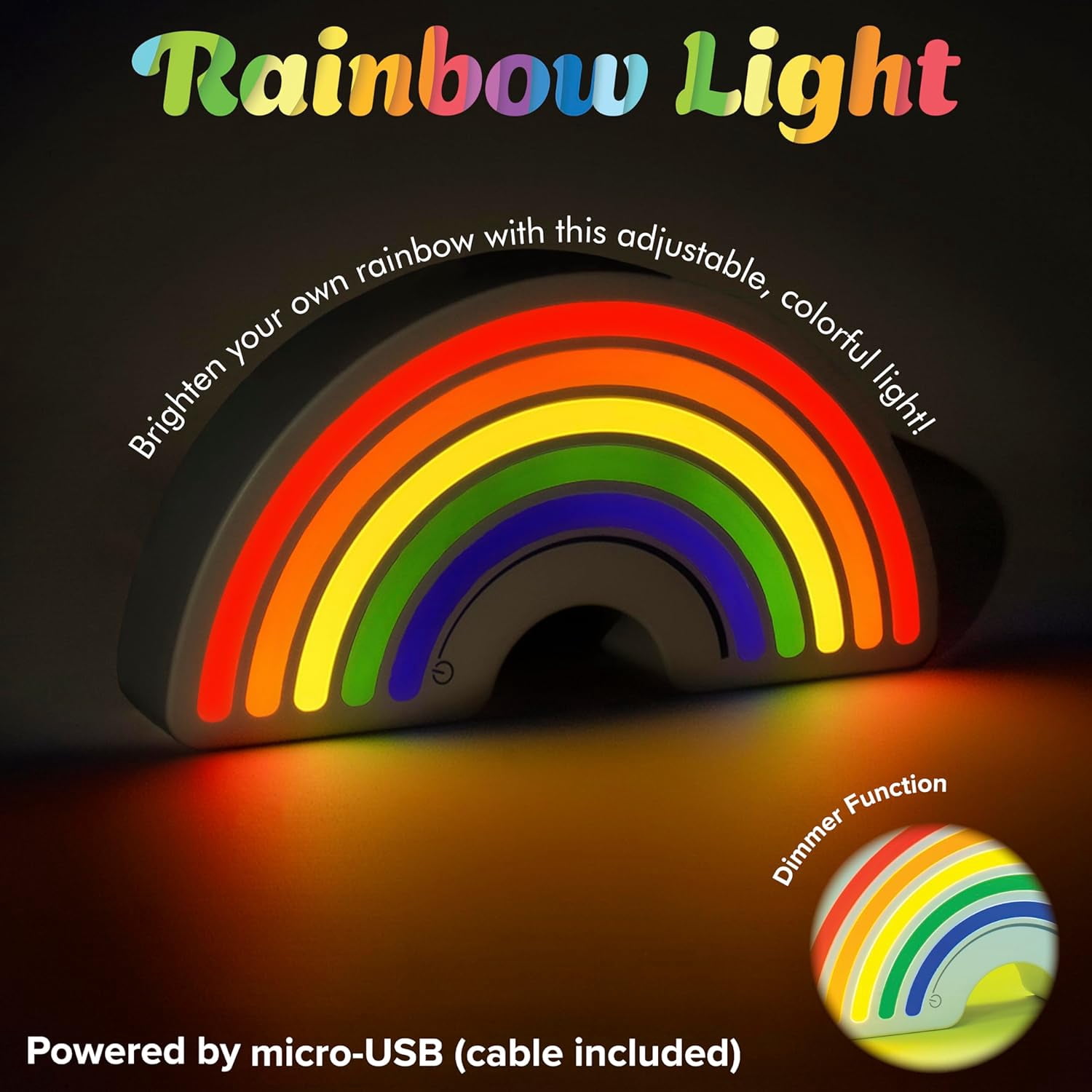 Fizz Creations Dimmable Rainbow LED Night Light. Mood Light. USB with Touch Dimmer.
