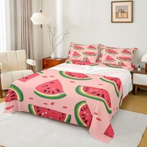 Manfei Red Kawaii Watermelon Full Size Sheets, Cartoon Fruit Print Bed Sheets, Teen Boy Girl Kid Sheet Sets, Microfiber Bedroom Decor, 4 Pieces