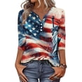 thumbnail image 5 of Women's 250th Anniversary USA Shirt Patriotic American Flag Print V-Neck Button 3/4 Sleeve T-Shirt, 5 of 5