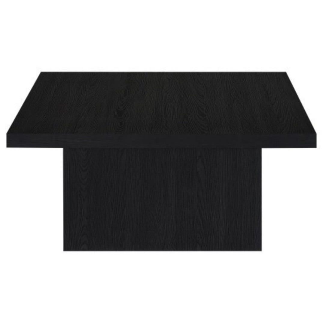 Square Coffee Table, Modern Wood-Look Pedestal Coffee Table with Matte Black Finish for Living Room, 35.5 x 35.5 in, Black