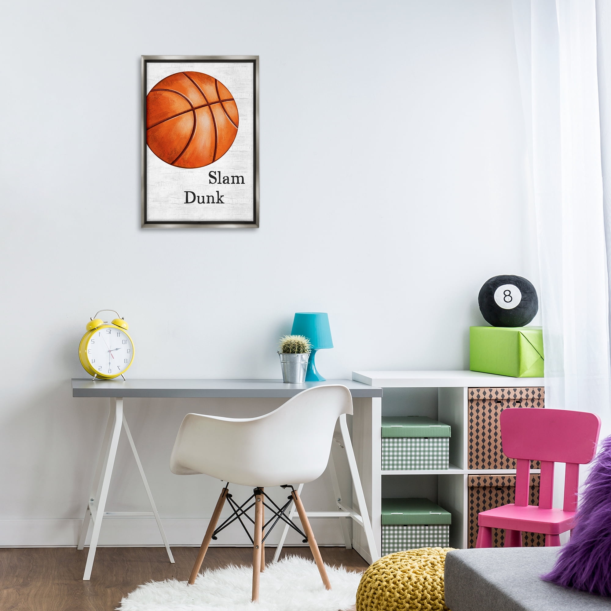 Stupell Industries Slam Dunk Basketball Sports Painting Gray Floater Framed Canvas Art Print Wall Art, 17 x 25