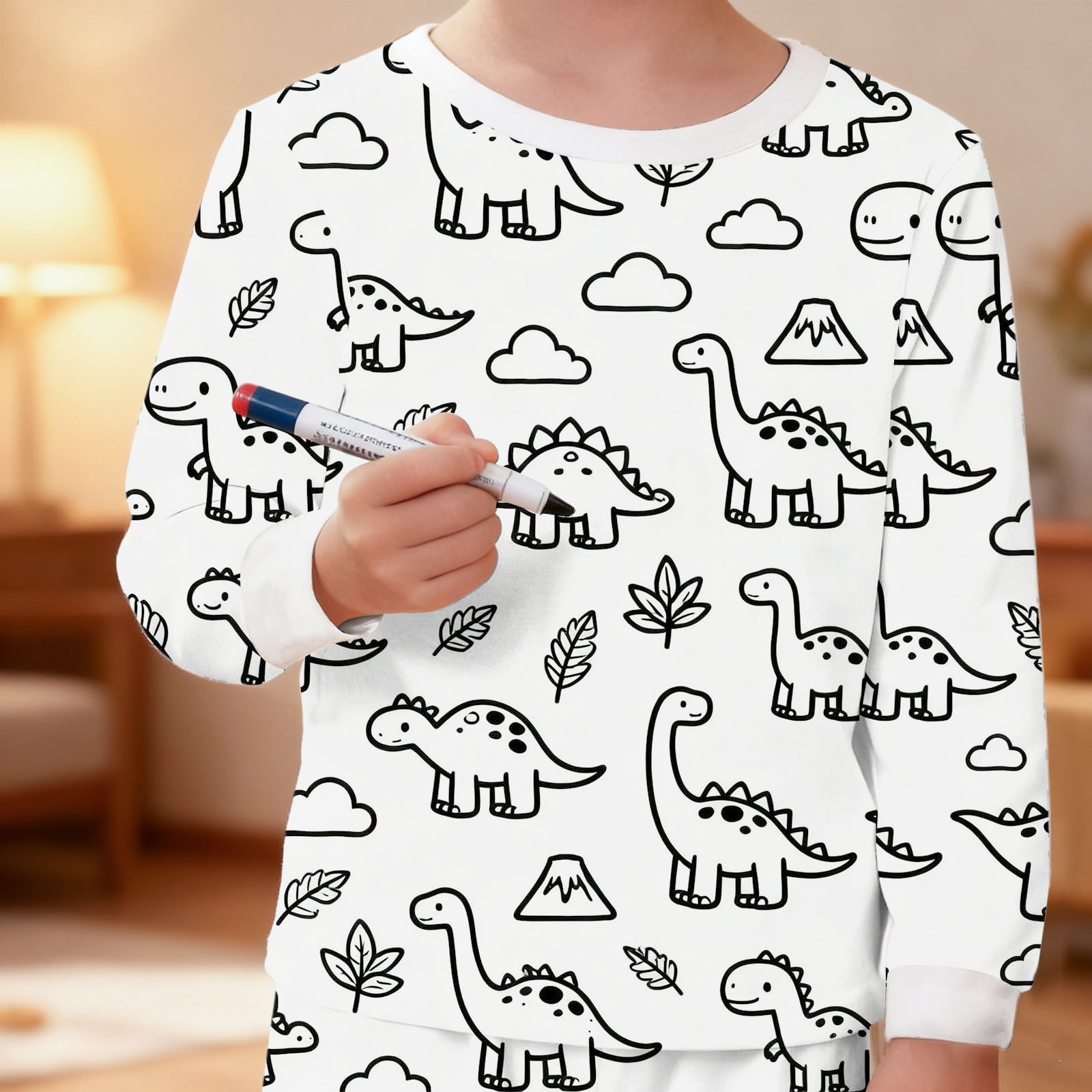 Owordtank Kids DIY Colorable Pants Set Boys Girls Hand Painted T Shirts and Pants Sets Funny Cartoon Coloring 2 Piece Outfits