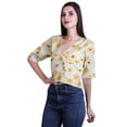 thumbnail image 5 of Moomaya Womens Printed Cotton V-neck Crop Top Elbow Sleeve Summer Clothing Boho Blouse, 5 of 7