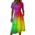 thumbnail image 5 of AHMOMEI Midi Dress for Women Summer Beach Vacation Wrap V Neck Swing Dresses for Women Trendy Loose Tie-Dye Short Sleeve Dresses, 5 of 6