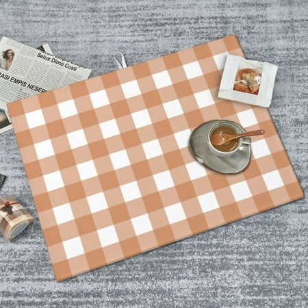 

PUREYAH Dish Mat Drying Kitchen Mat Microfiber Brown Gingham Print Quick Absorbent Sink Drying Mat for Kitchen Counter 18x24 Inch