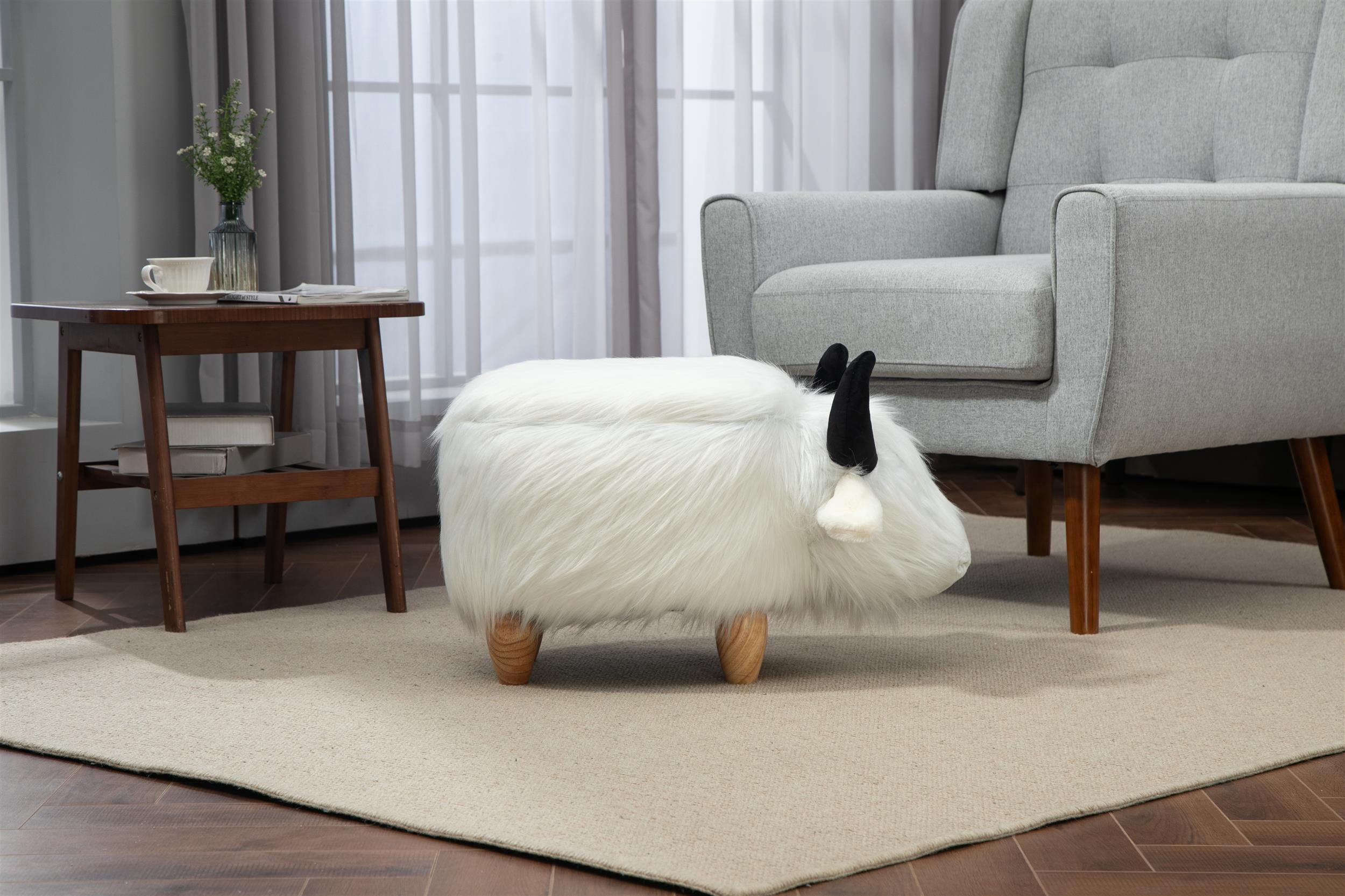 Home 2 Office Harry the Cow Storage Ottoman - White fur