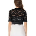 thumbnail image 3 of MODA NOVA Lace Shrug Bolero for Juniors Satin Panel Open Front Crop Cardigans Black S, 3 of 6