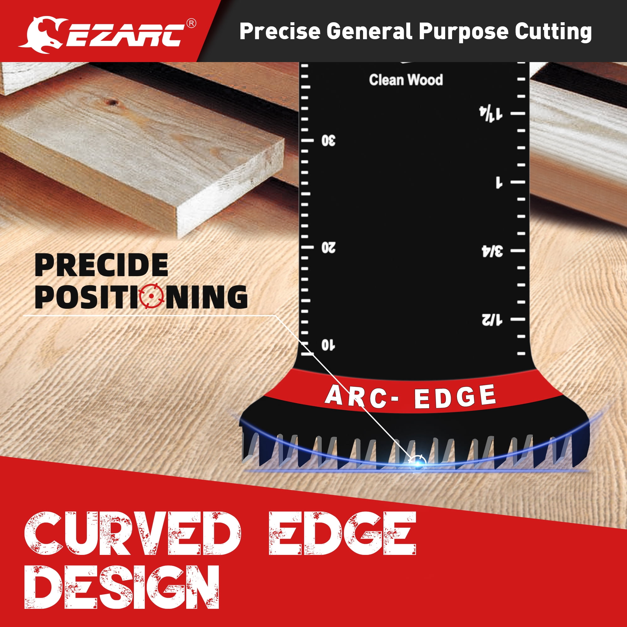 EZARC Japanese Tooth Oscillating Saw Blades, 10 PCS Extra-Long Arc Edge Oscillating Multitool Blades Clean Cut for Wood and Plastic, Universal Quick Release Multi Tool Blades Kits
