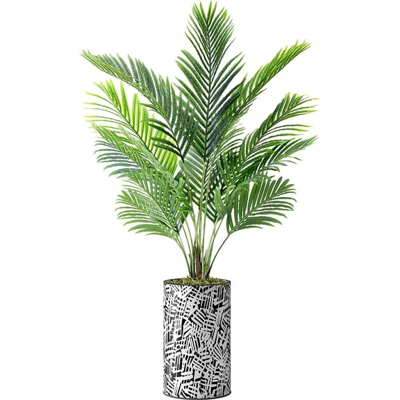 Artificial Tree in Contemporary Pattern Planter, Fake Areca Tropical Palm Silk Tree for Indoor and Outdoor Home Decoration - 57" Overall Tall (Plant Pot Plus Tree)