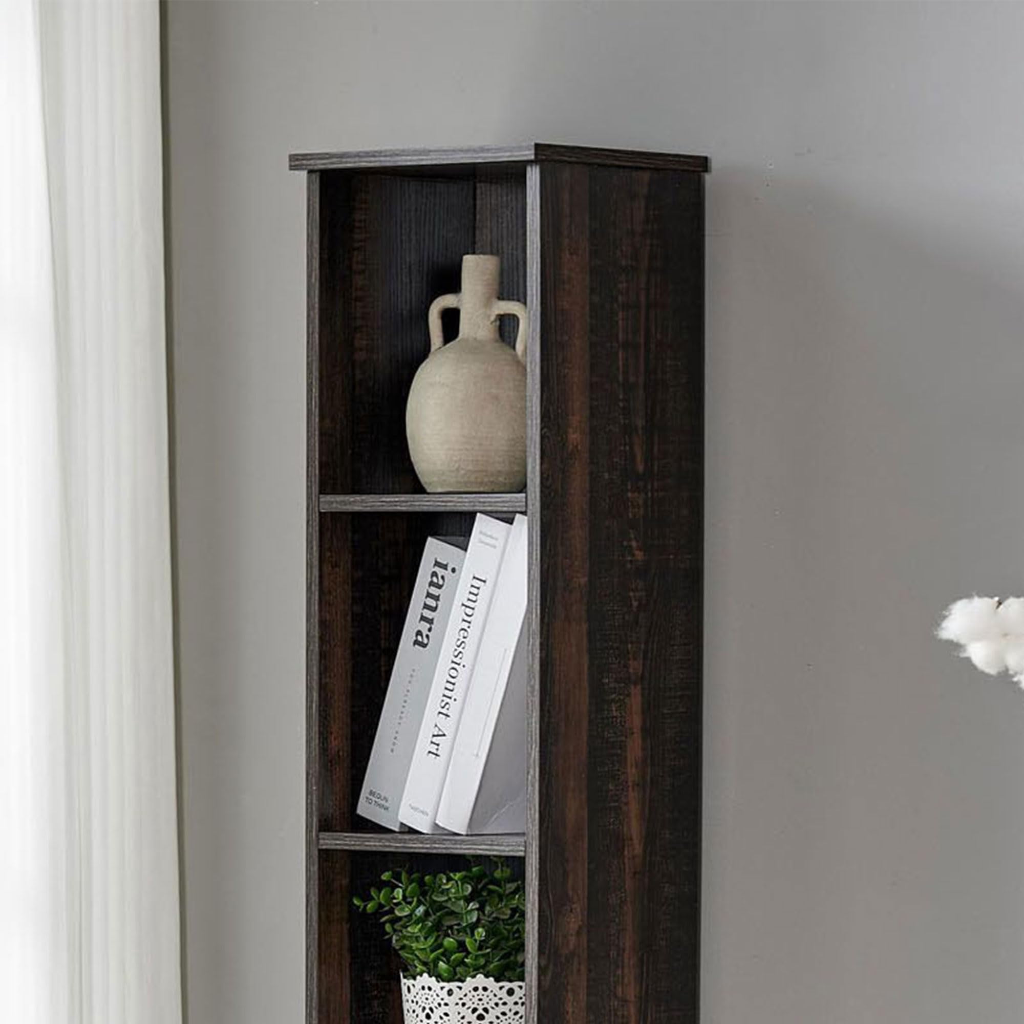 Kings Brand Furniture Mora 6-Tier Tall Narrow Slim Bookcase, Antique White
