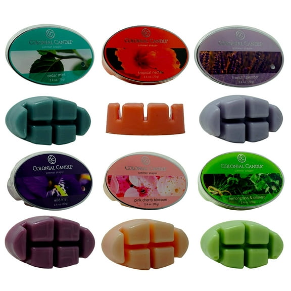Wax Melts Floral Scents (6 Packs, 2.4 oz Each, 36 tarts) Simmer Snaps Cedar Mint, Lemongrass & Cilantro, Wild Iris, Pink Cherry Blossom, French Lavender, Tropical Nectar