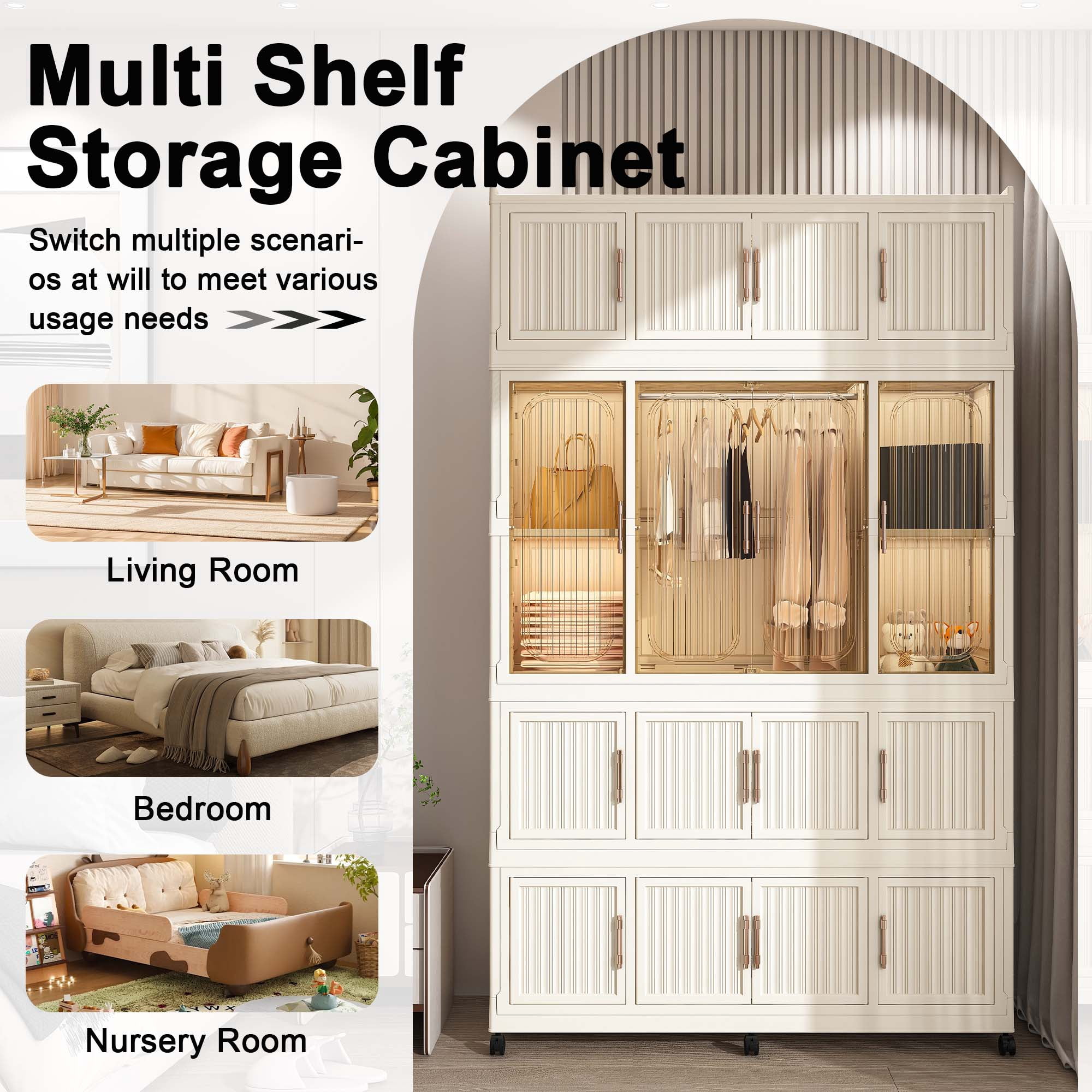 Miniyam 48.03" x 17.72" x 77.1" Includes 6 Hangers – Portable Wardrobe Closet – 17 Magnetic Doors with 17 Cubes & 1 Hanging Rod