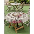 thumbnail image 4 of Outdoor Tablecloths with Umbrella Hole & Zipper, Pink Roses Round Tablecloth 54 Inch, Spring Horseshoes Floral Leaves Rustic Waterproof Table Cloth, Patio/Pool/Picnic Table Covers, 4 of 8