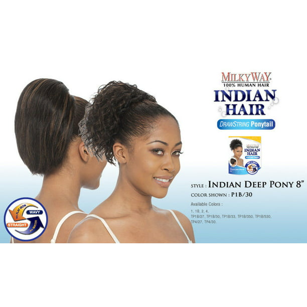 milky way 100% human hair ponytail - indian deep pony 8 (wet & wavy) - 1  jet black 