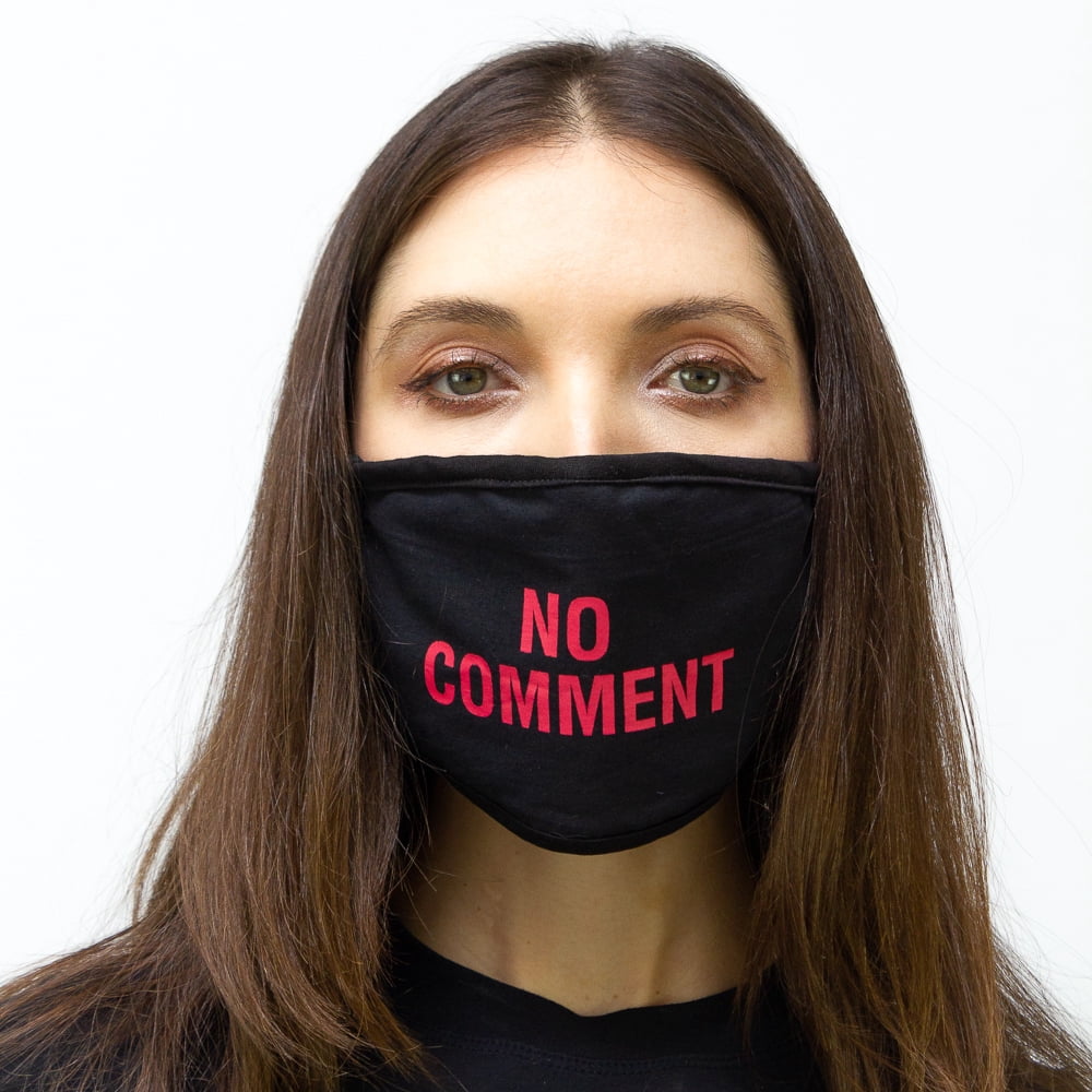 2 PACK 'NO COMMENT' FACE MASK COVERING SET- 1PC BLACK/RED AND 1PC BLACK/WHITE