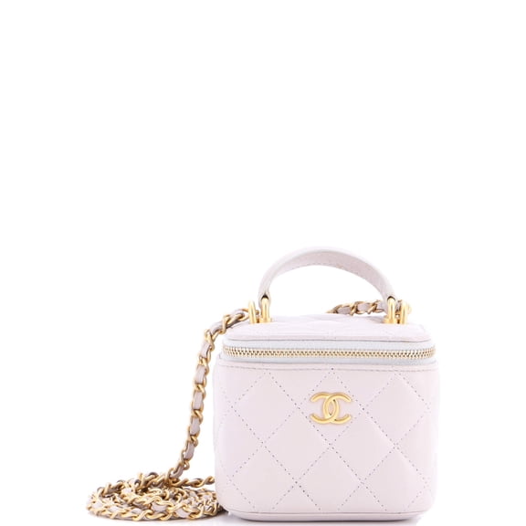 Pre-Owned Classic Top Handle Vanity Case with Chain Quilted Lambskin Mini By Rebag