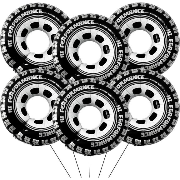 30 Inch Race Car Wheel Balloons (6-Pack) , Giant Tire Balloons for Racing, Themed Birthday Parties，Cars Birthday Decorations