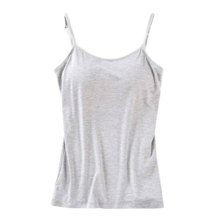 Women Padded Built-in Bra Short Camisole Tank Top for Women Adjustable Straps Gray 1-Pack