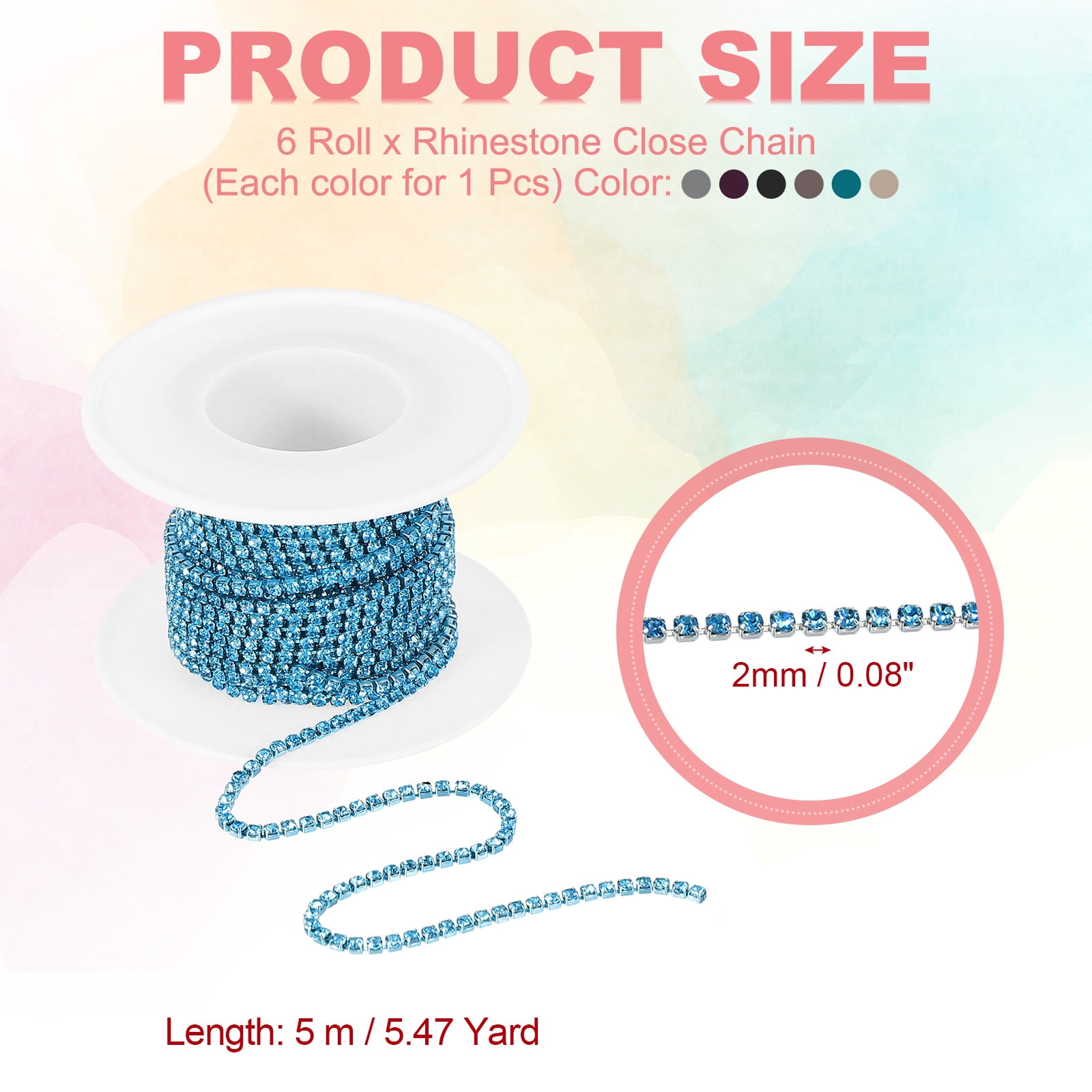 Uxcell Crystal Rhinestone Close Chain Trim, Crystal Claw Cup Chain Trim String for Sewing Deep Purple/Blue/Black/Gold/White/Rose Red