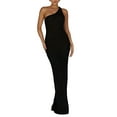 thumbnail image 1 of Diconna Robe Midi d'Été des Femmes une Épaule Sans Manches en Tricot Couleur Unie Robe Cocktail, 1 of 5