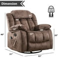 thumbnail image 3 of Bonzy Home Massage Swivel Recliner Chair with Heat and Vibration Manual Rocker Recliner Fabric Single Sofa, Brown, 3 of 9
