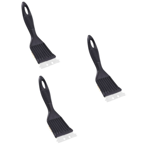 CRILSTYLEO 3Pcs Grill Cleaning Brush with Scraper Copper Wire Bbq Cleaner Tool with Hanging Hole Black